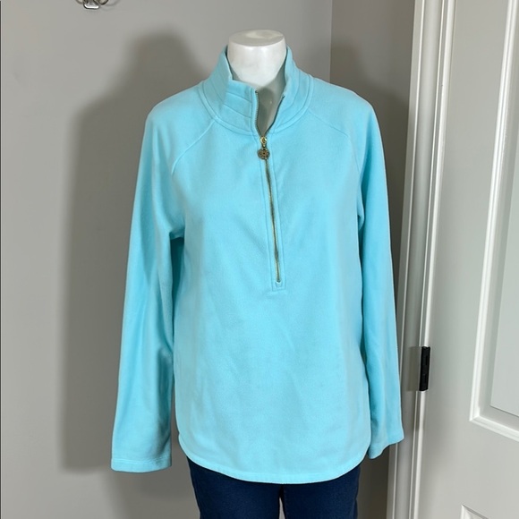 LILLY PULITZER Edgewater Popover Top Blue Polartec Fleece Quarter Zip Sz M - Picture 2 of 11